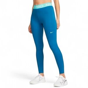 Nike Pro Women’s Mid-Rise Mesh-Paneled  Leggings Blue Size Small (4-6)